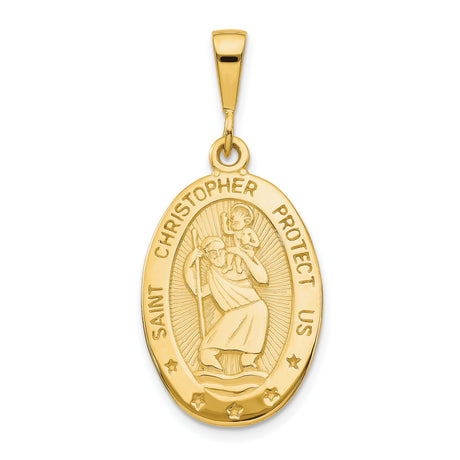 Saint Christopher Protect Us Words Oval Charm Pendant in Real 10k Yellow Gold