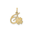 10k Yellow Gold Pendant, Cursive Letter A with Four Leaf Clover Design