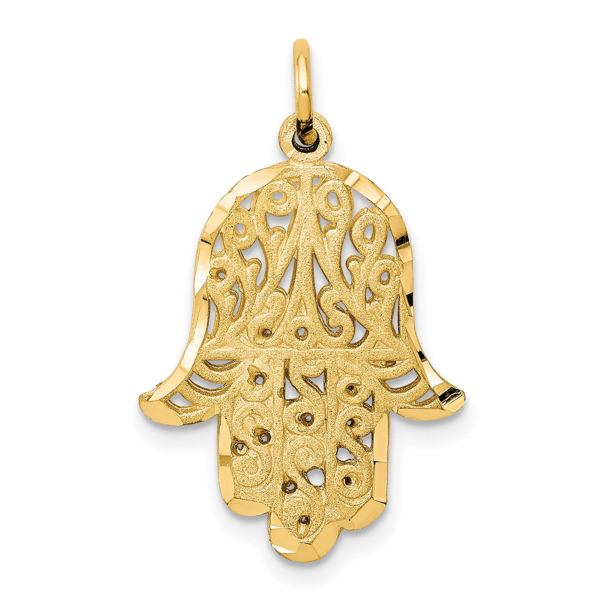10k Yellow Gold Hamsa Hand Pendant with Filigree Detailing, Spiritual Protection Jewelry