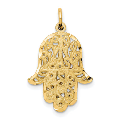 10k Yellow Gold Hamsa Hand Pendant with Filigree Detailing, Spiritual Protection Jewelry