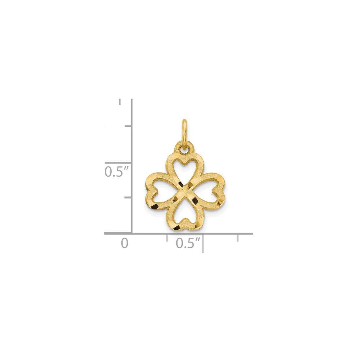 10k Yellow Gold Clover Pendant with Heart Petals, Textured and Polished Finish