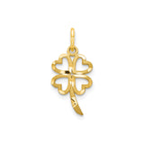 10k Yellow Gold Four-Leaf Clover Pendant with Heart Shaped Leaves, Unisex Lucky Charm