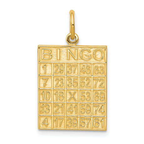 Solid Bingo Card Charm Pendant in Real 10k Yellow Gold
