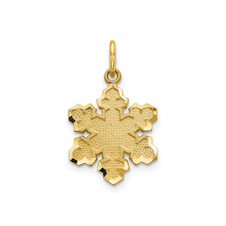 10k Yellow Gold Snowflake Pendant, Textured Winter-Inspired Charm for Women or Unisex Wear