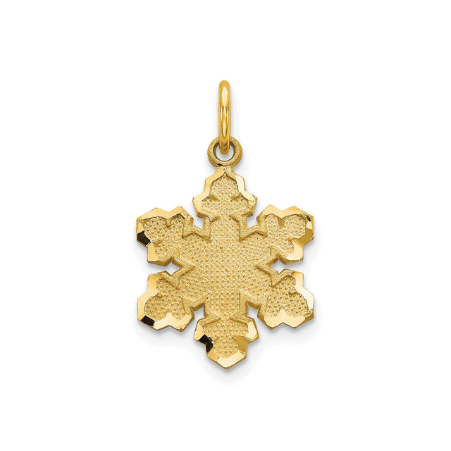 10k Yellow Gold Snowflake Pendant, Textured Winter-Inspired Charm for Women or Unisex Wear