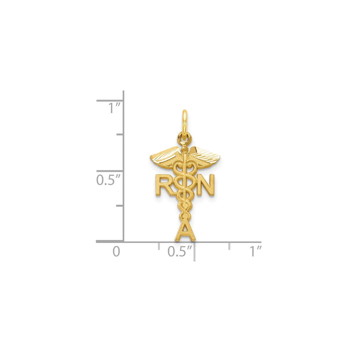 10k Yellow Gold RN Pendant with Caduceus Symbol, Medical Nursing Charm for Women