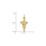 10k Yellow Gold Caduceus Pendant with Wings and Two Serpents, Medical Symbol Charm