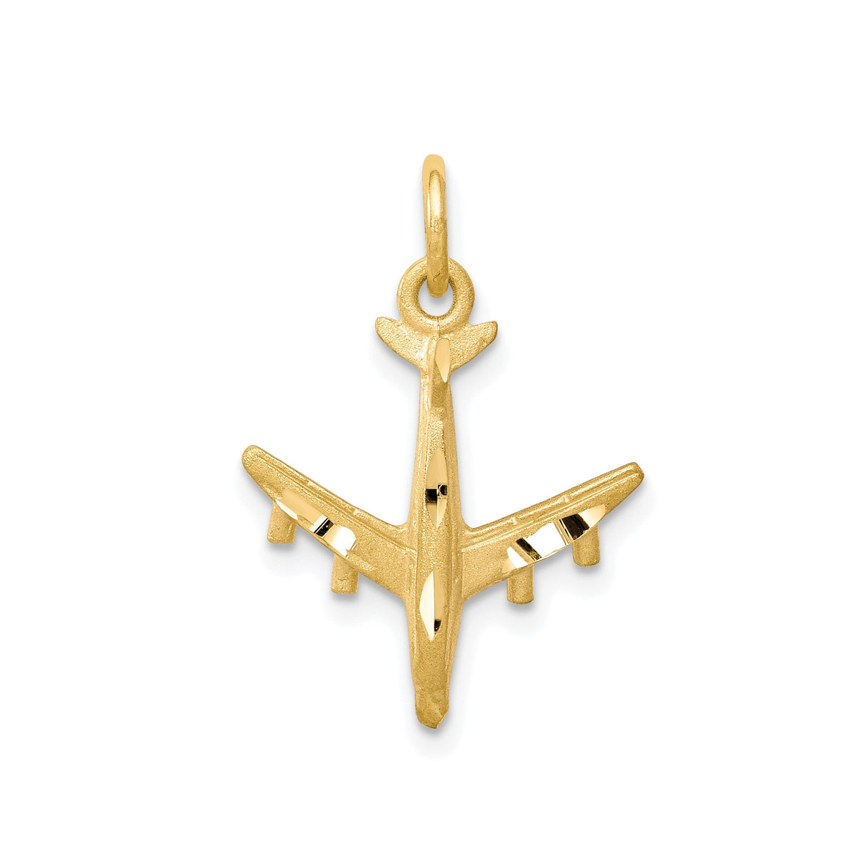10k Yellow Gold Airplane Pendant, Detailed Jet Design Aviation Charm, Travel and Adventure Theme