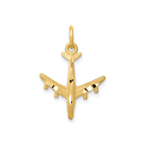 10k Yellow Gold Airplane Pendant, Detailed Jet Design Aviation Charm, Travel and Adventure Theme