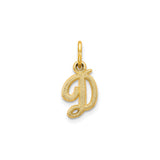10k Yellow Gold Pendant, Script Initial D Letter Charm, Textured Cursive Monogram Style