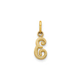 10k Yellow Gold Script Letter E Pendant, Curved Textured Alphabet Charm for Women