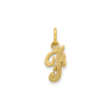 10k Yellow Gold Initial F Pendant Charm, Cursive Script Letter with Textured Detailing
