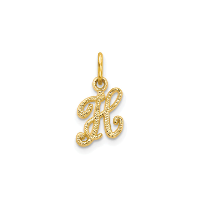 10k Yellow Gold Initial H Pendant Charm, Script Letter Design for Women