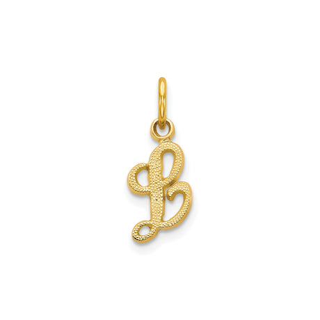 10k Yellow Gold Script Letter L Charm Pendant, Textured Initial Jewelry for Women