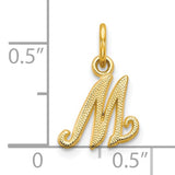 10k Yellow Gold Initial M Pendant Charm, Script Letter Monogram with Textured Design