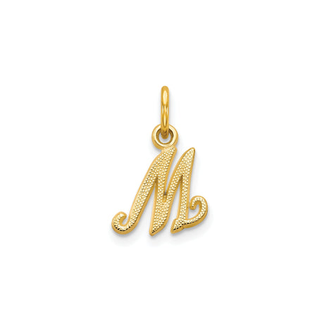 10k Yellow Gold Initial M Pendant Charm, Script Letter Monogram with Textured Design