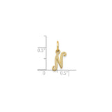 10k Yellow Gold Initial N Pendant Charm with Script Letter and Textured Design for Women