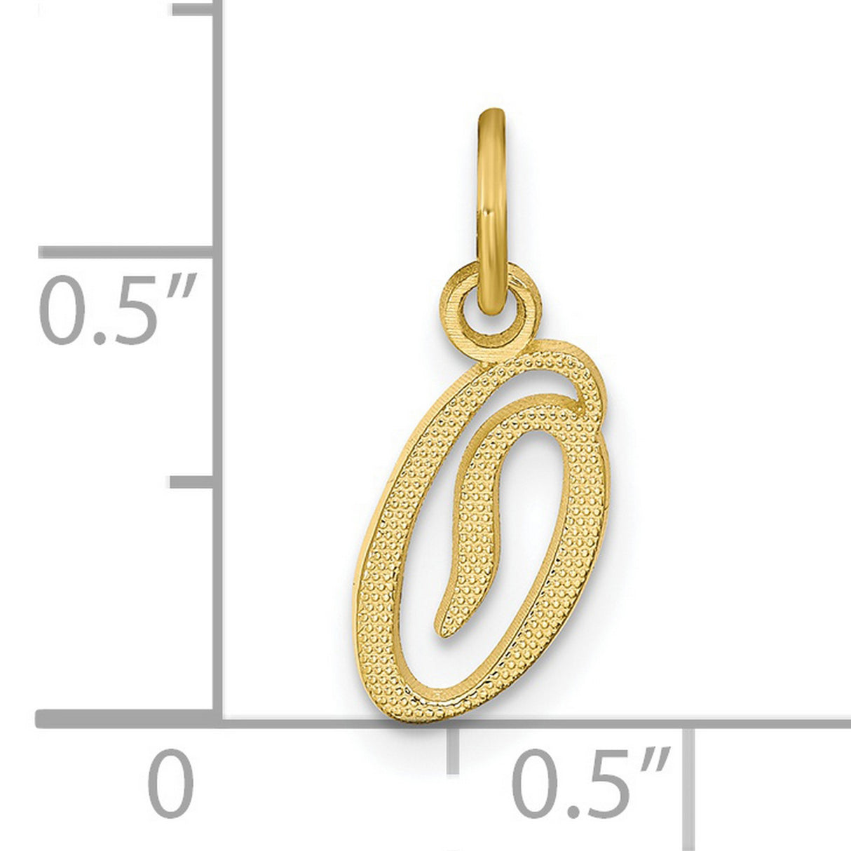 10k Yellow Gold Pendant, Initial O Letter Charm with Textured Script Design for Women