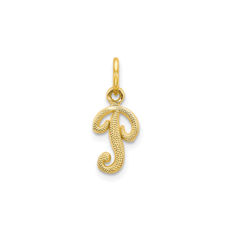 10k Yellow Gold Letter J Pendant Charm, Script Monogram with Textured Finish for Women