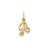 10k Yellow Gold Script Initial R Pendant Charm with Textured Detailing