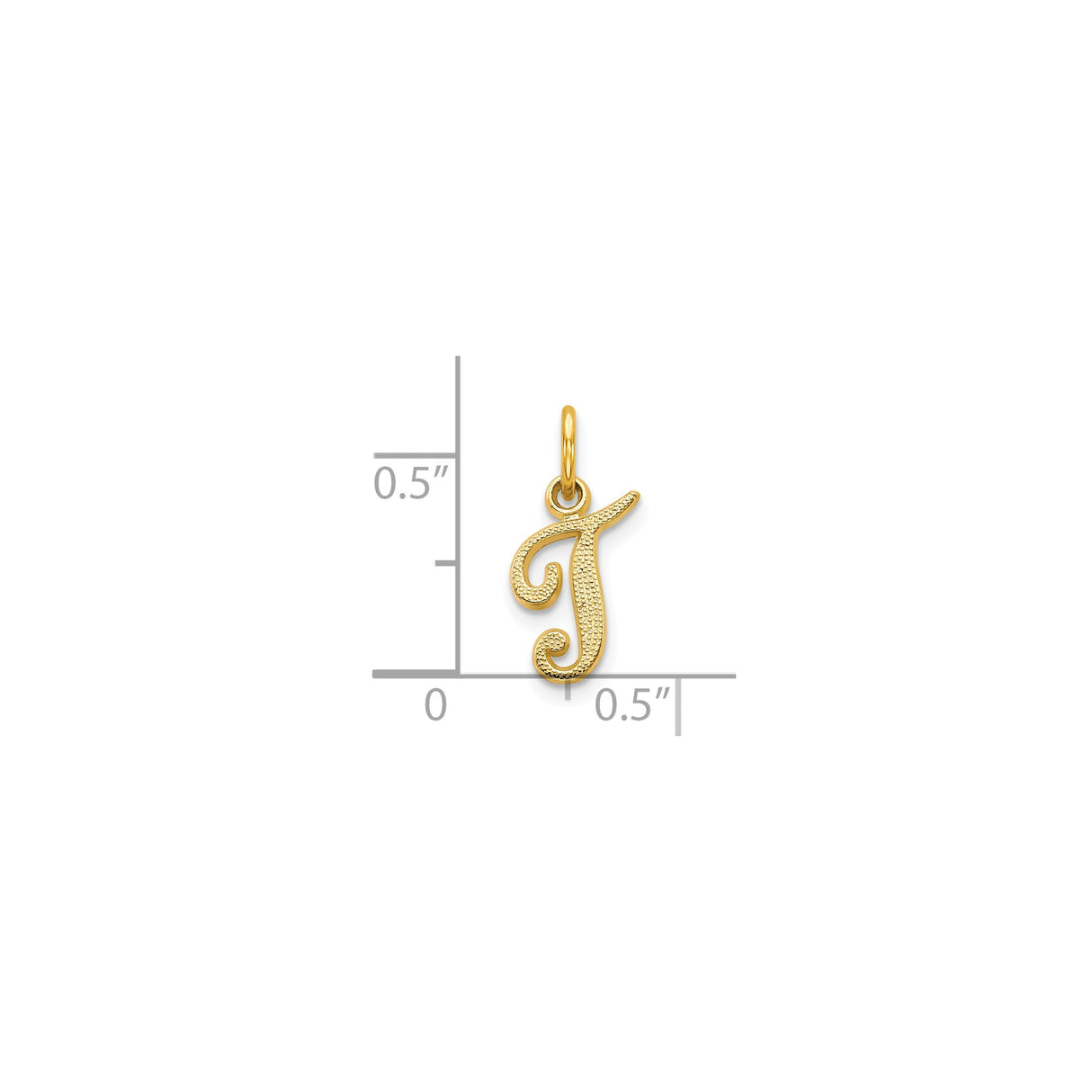 10k Yellow Gold Initial J Pendant Charm, Textured Script Letter Monogram Jewelry for Women