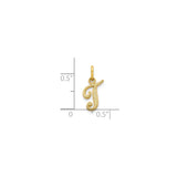 10k Yellow Gold Initial J Pendant Charm, Textured Script Letter Monogram Jewelry for Women