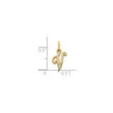 10k Yellow Gold Initial V Pendant Charm, Textured Script Letter Design for Women or Unisex