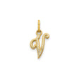 10k Yellow Gold Initial V Pendant Charm, Textured Script Letter Design for Women or Unisex