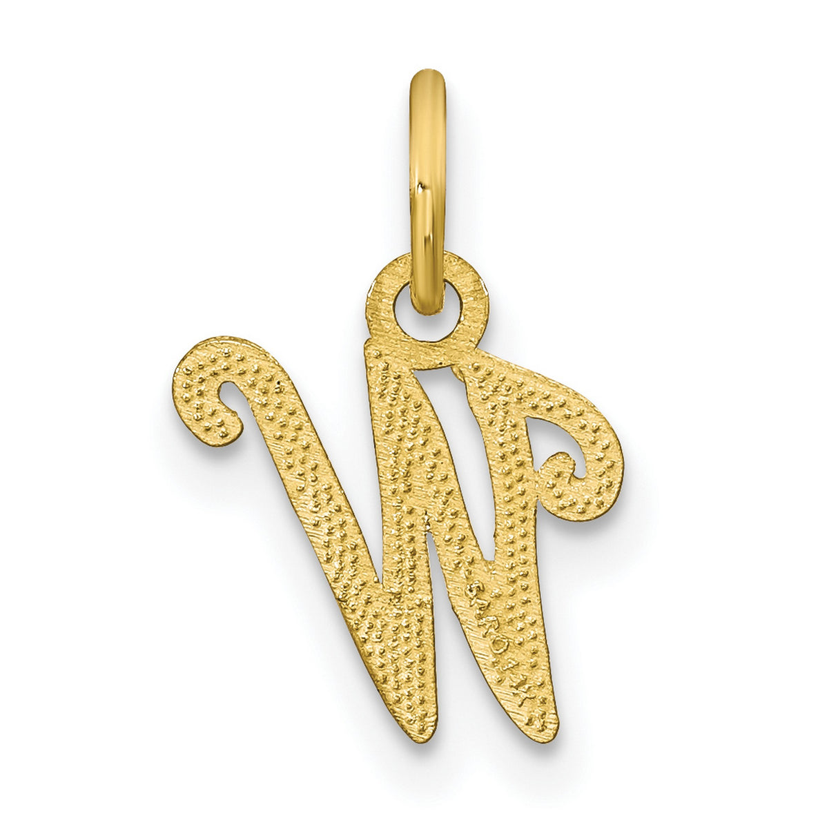 10k Yellow Gold W Initial Pendant, Script Letter Charm with Textured Design for Women