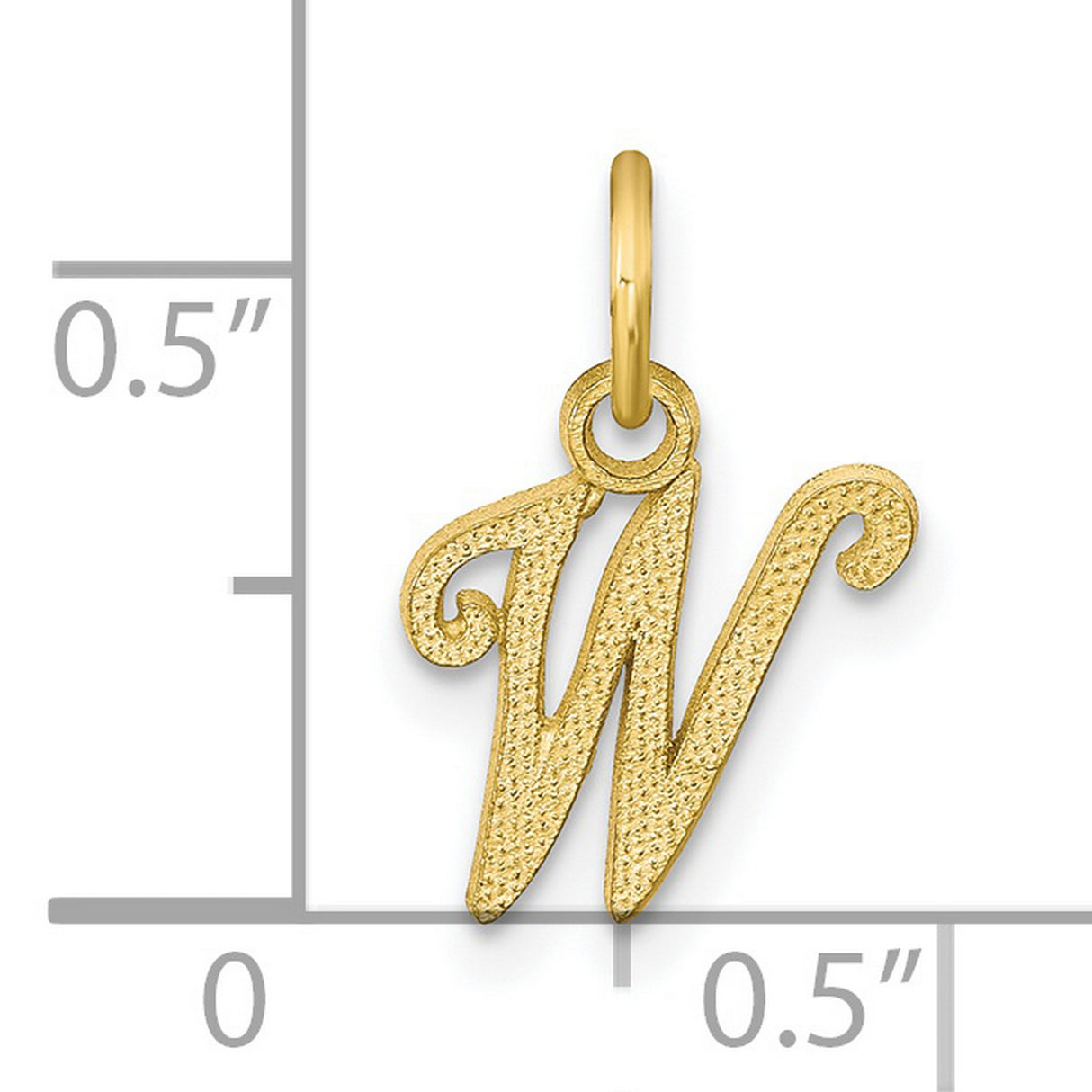 10k Yellow Gold W Initial Pendant, Script Letter Charm with Textured Design for Women