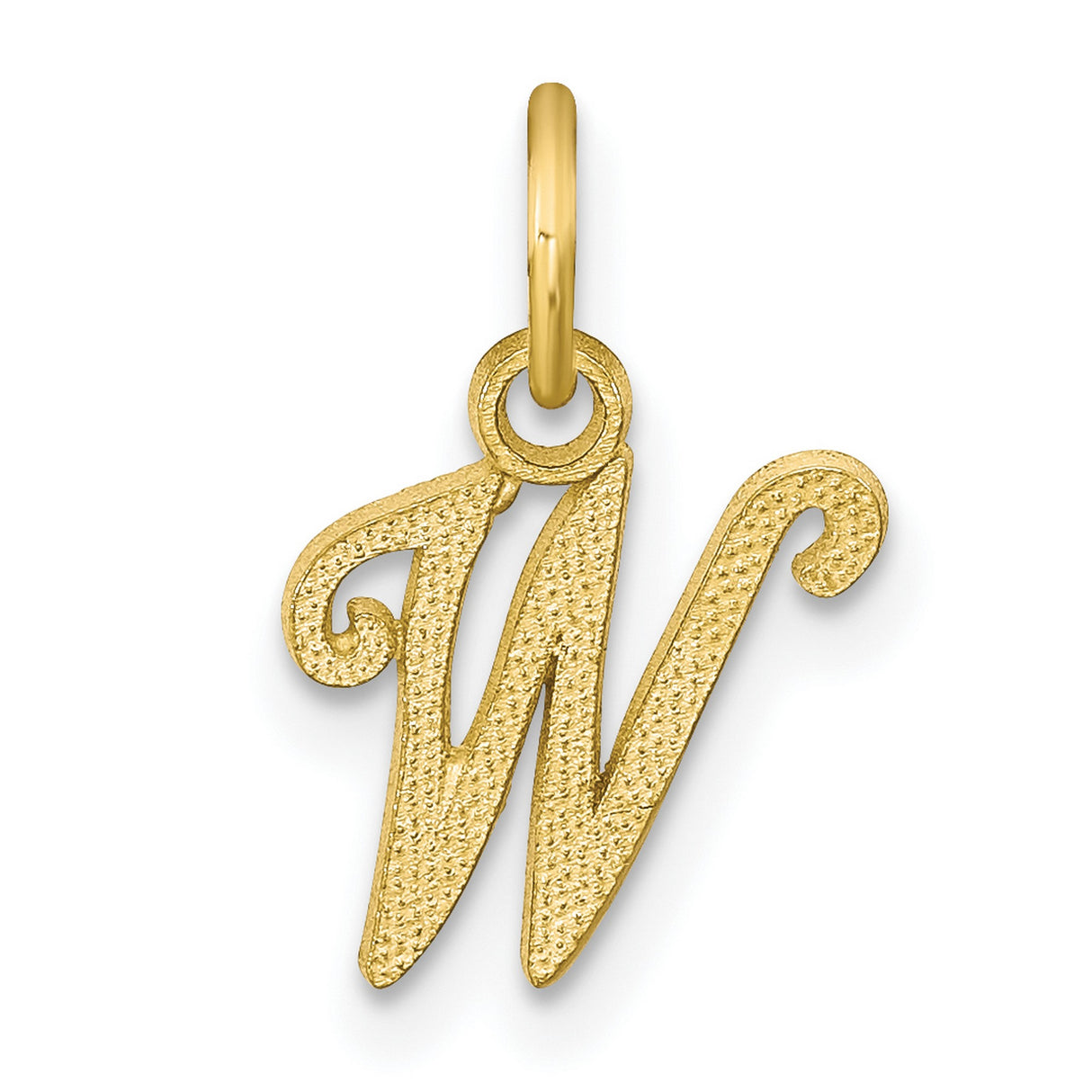 10k Yellow Gold W Initial Pendant, Script Letter Charm with Textured Design for Women