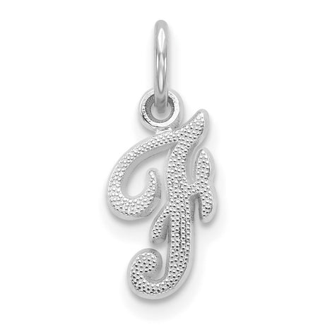 10k White Gold Letter F Pendant, Textured Polished Script Charm for Women