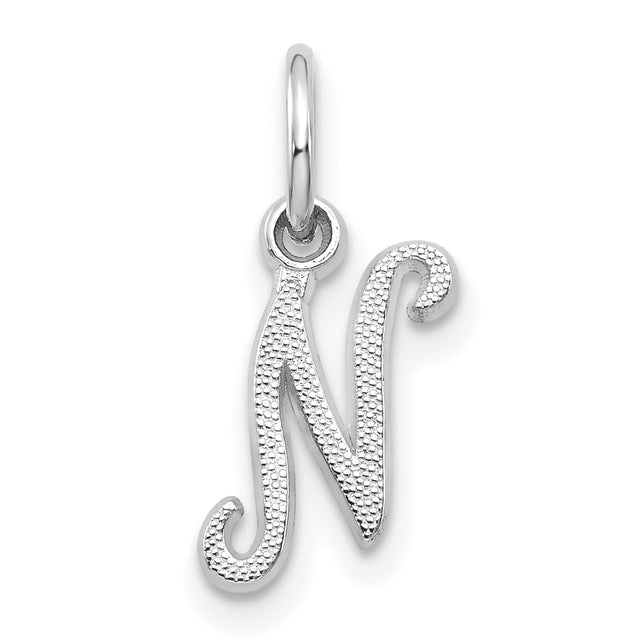 Initial N Charm Pendant in Real 10k White Gold