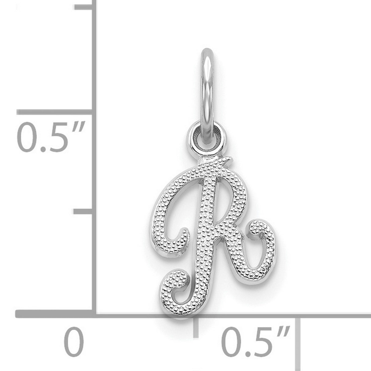 10k White Gold Pendant Charm with Script Initial R Design, Alphabet Monogram Jewelry