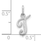 10k White Gold Initial J Pendant, Script Letter Charm with Textured Design