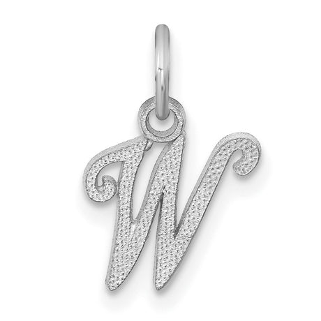 10k White Gold Script Initial W Pendant, Textured Swirl Design, Monogram Letter Charm for Women