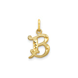 10k Yellow Gold Script Letter B Pendant Charm, Textured and Polished Alphabet Jewelry