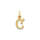 10k Yellow Gold Script Letter C Pendant with Textured Finish and Polished Accents
