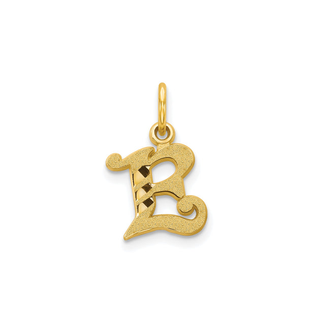 10k Yellow Gold Script Letter R Pendant Charm, Textured Alphabet Monogram Jewelry for Women