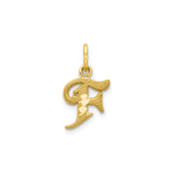 10k Yellow Gold Initial F Pendant Charm, Textured and Polished Letter Jewelry for Women and Men