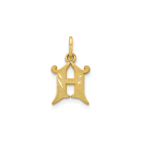 10k Yellow Gold Letter H Pendant Charm, Gothic Monogram Alphabet Jewelry