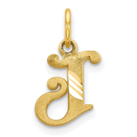10k Yellow Gold Initial J Pendant, Textured Letter Charm with Polished Diagonal Accents