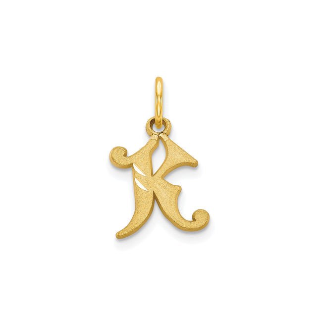 10k Yellow Gold Letter K Pendant, Script Initial Charm, Ornate Monogram Jewelry for Women