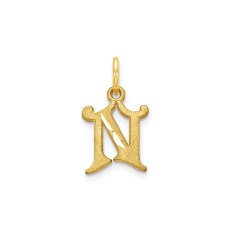 10k Yellow Gold Initial N Pendant, Gothic Old English Monogram Letter Charm