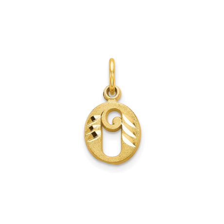 10k Yellow Gold Letter O Pendant Charm, Script Initial with Swirl Cutout and Textured Finish