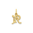 10k Yellow Gold Letter R Pendant, Textured and Polished Initial Charm, Unisex Monogram Jewelry