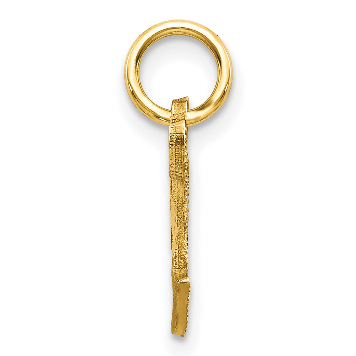 10k Yellow Gold Initial T Pendant, Cursive Script Letter Charm with Polished Textured Finish