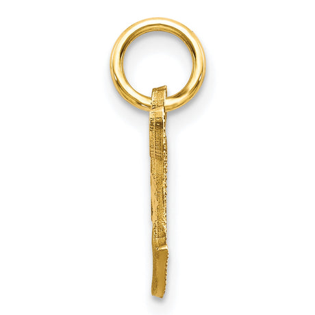 10k Yellow Gold Initial T Pendant, Cursive Script Letter Charm with Polished Textured Finish