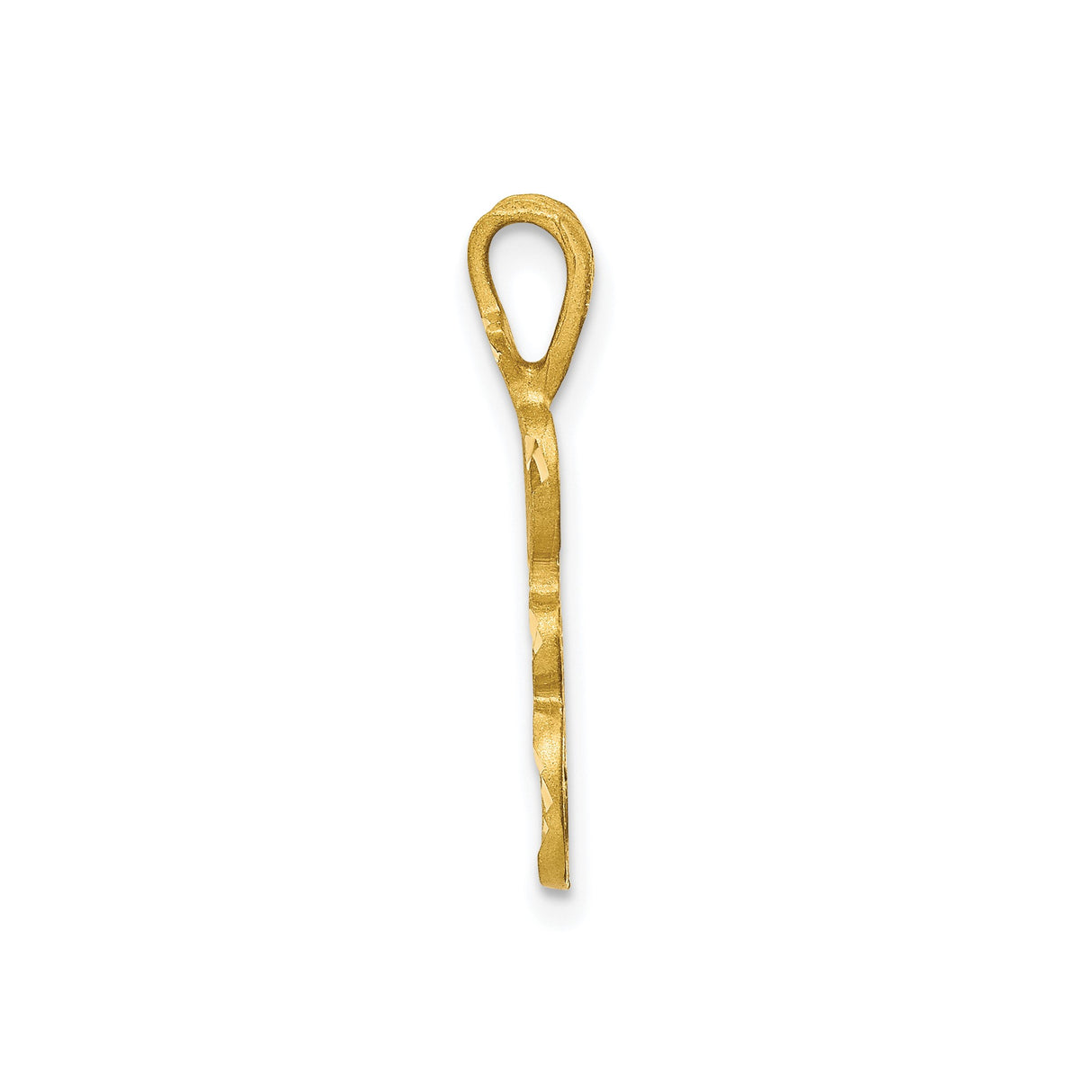 10k Yellow Gold Script Initial R Pendant, Textured and Polished Letter Charm with Diamond Cut Detailing