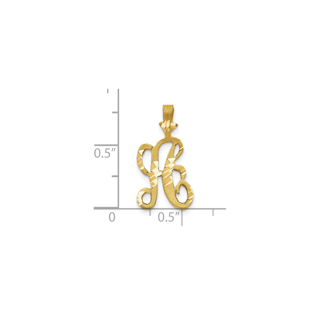 10k Yellow Gold Script Initial R Pendant, Textured and Polished Letter Charm with Diamond Cut Detailing